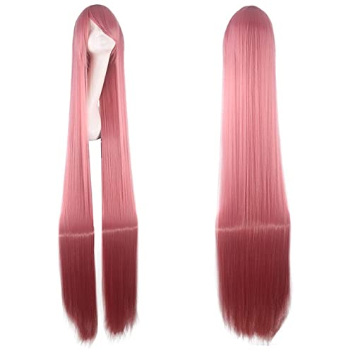 Peluca para anime larga y recta rosa para mujer, peluca de cosplay común resistente al calor, pelo sintético de 59 pulgadas de largo, pelucas de