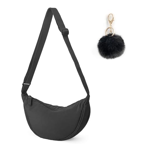 AWAVM Bolsa cruzada de nailon con forma de bola de masa hervida para mujer, impermeable, ligera con correa ajustable para el hombro, Black, One size