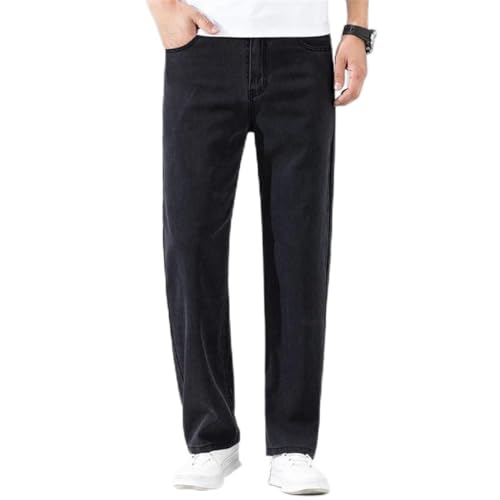 Men's Lyocell Thin Loose Straight Wide Leg Jeans Black Summer Breathable Elastic Casual
