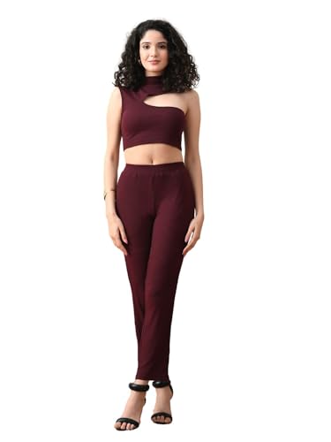 Image of Maroon Asymmetric Ribbed Co-ord Set
