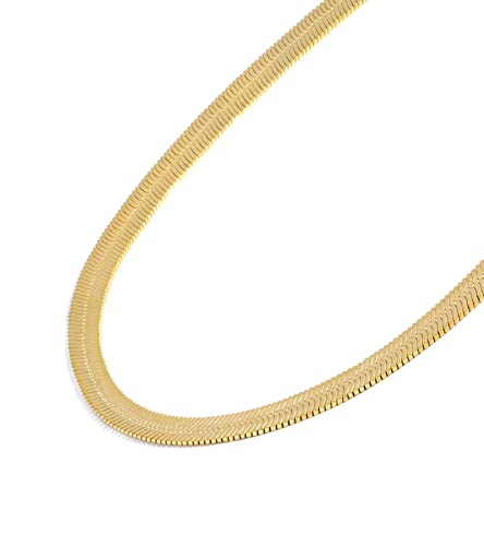 Jewelry Atelier Gold Chain Necklace Collection - 14K Solid Yellow Gold Filled Herringbone/Snake Chain Necklaces for Women and Men with Different Sizes (3.2mm or 4.0mm)