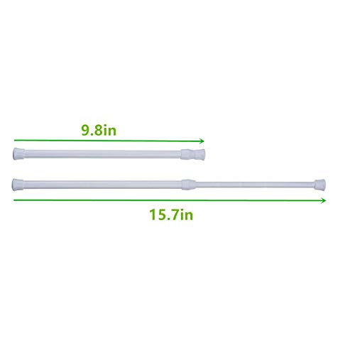 Cupboard Bars Tension Rods, 6 Pack Spring Tensions Rods 9.8 to 15.7 Inches Steel Adjustable Tension Curtain Rod Shower Rod Closet Rod Window Rods (White)