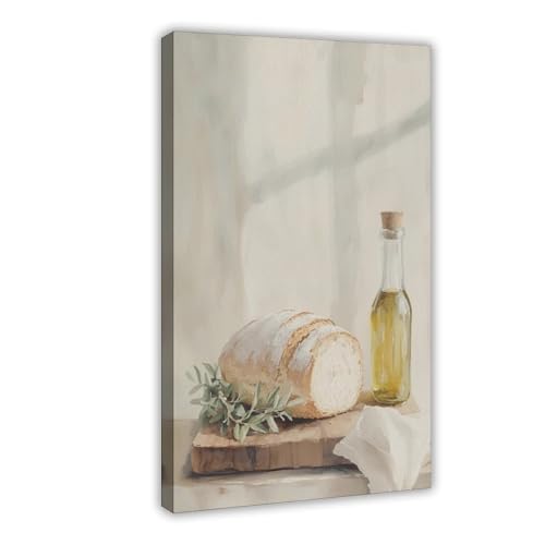 Poster cuisine pain et huile d'olive | Toile rustique nature morte 20x30 cm