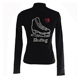 Generisch Eislaufen Jacke Eiskunstlauf Trainingskleidung Mit Kristall Skating Muster Wasserdicht Warm Gefüttert Tops Für Frauen Mädchen Eiskunstlauf-Übungs(Size:150,Color:Schwarz)