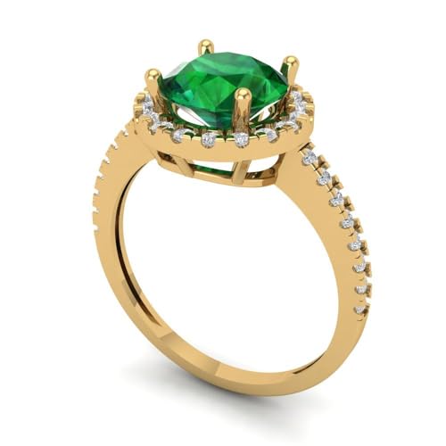 Clara Pucci 1.95 Brilliant Round Cut Solitaire halo Emerald Accent Art Deco Bridal Wedding Statement ring Solid 18K Yellow Gold2