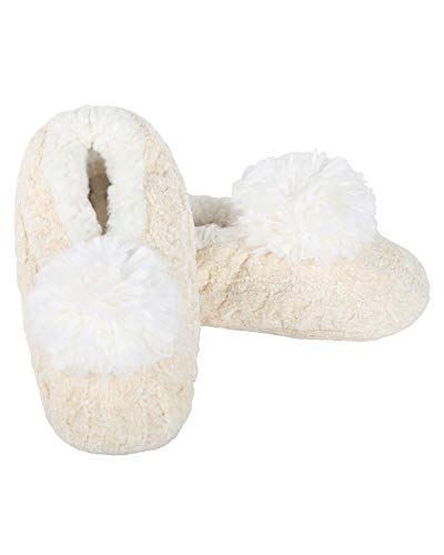 MeMoi Women's Plush Pom-Pom Chenille Cable Knit Slippers