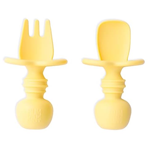 Bumkins Chewtensils, 100% Silicone Baby-Led Weaning Cutlery - Fork and Spoon Pair, 6 Months+, Pineapple Cover