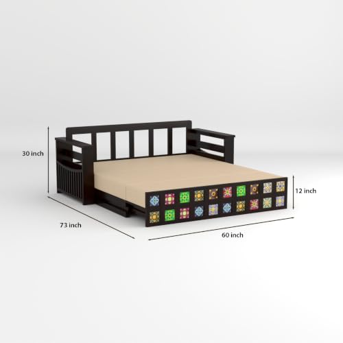 Image of Solid Sheesham Wood Sofa Cums Bed with Mattress & Storage | Rosewood Convertible Sofa Bed for Living Room & Bedroom (F-Walnut, 3 Seater)