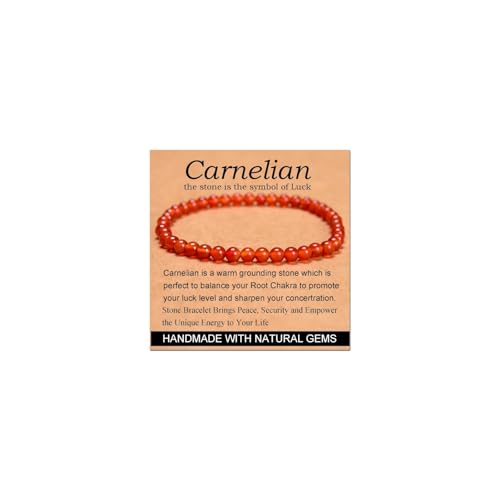 CHELYQST Carnelian Bracelet - Stone of Luck Stretch Natural Stone Crystal Beads Jewelry Gifts for Women Men Unisex 4mm