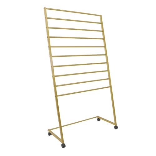 Gold Scarf Display Stand Rolling 10-Tier Scarf Hanger Stand Metal Scarf Holder Organizer with Wheels Freestanding Scarf Rack for Clothing Store Shop Home Bedroom Tie Pants Organization, Gold