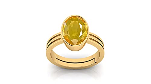 ANUJ SALES 18.25 Ratti 17.00 Carat Certified Unheated Untreatet AAA++ Quality Natural Yellow Sapphire Pukhraj Gemstone Ring Gold for Women's and Men's, Gold Plated, Yellow Sapphire