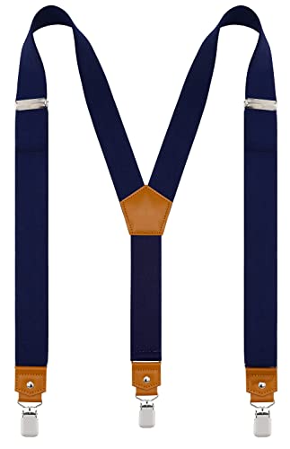 Mcvotcot Suspenders for Men Y Back Adjustable Elastic with Strong Clips 47 Inches Navy