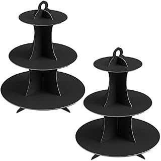 2 Pack Black Cardboard Cupcake Stand 3- Tier Dessert Stand Round Cupcake Holder Tower for Birthdays, Party, Baby Showers