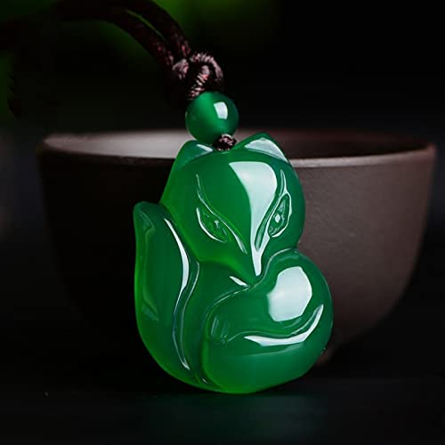 Collier renard en jade blanc naturelle et calcédoine pour homme et femme