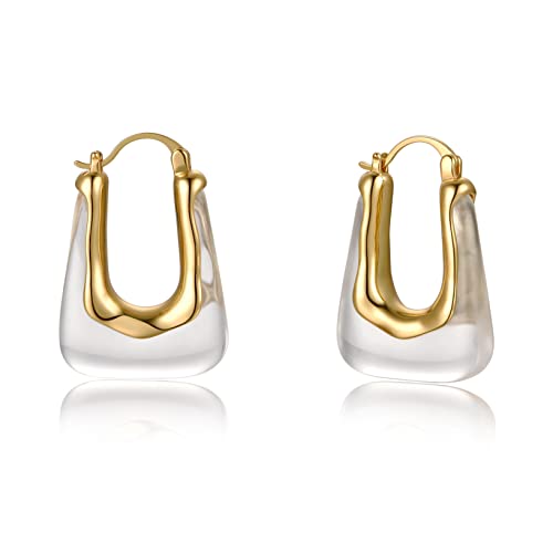Acrylic Hoop Earrings Gold Lucite Transparent Resin Rectangle Clear Hoops for Women