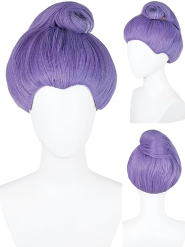 Half and Half Light Purple Godmother Costume Wig with Curly Bun Synthetic Fiber Hair Wigs for Women Halloween Costumes