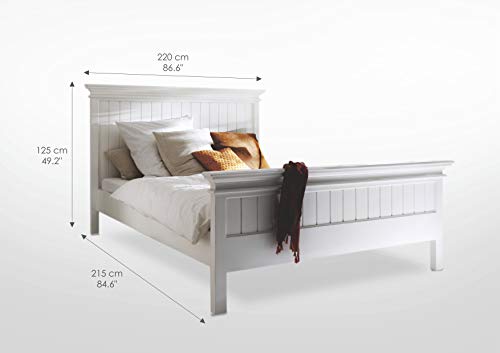 NovaSolo Halifax Pure White Mahogany Wood Platform King Bed With Slats And Wooden Support