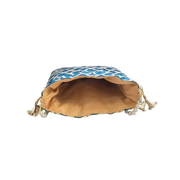 DUCHESS Women's Gota Patti Blue Potli Bag Purse with Pearl Handle (Pack of 2) - Image 7