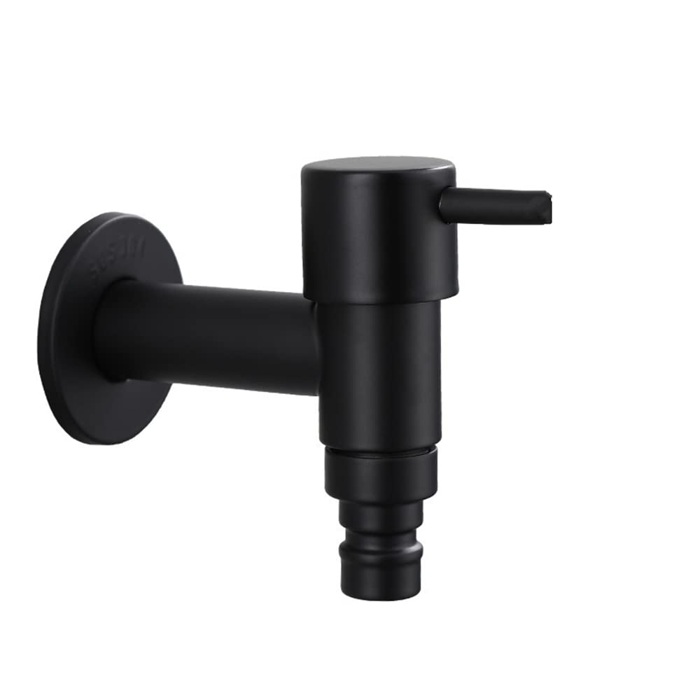 Ghjrthfj One Color Taps, Wall Stainless Steel Cold Water Faucet Bathroom Mop Pool Washing Machine Tap, Black Paint