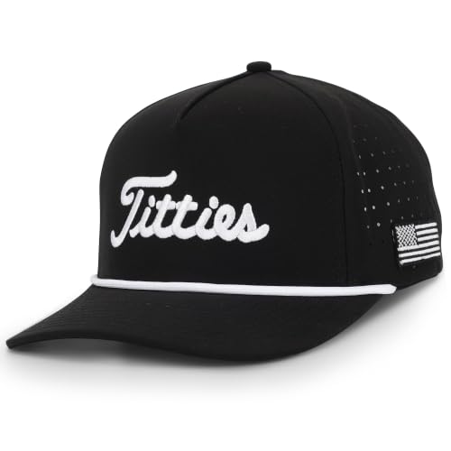 Image of Curves & Clubs Titties Golf Hat, Funny Rope Snapback for Men with USA Flag, Breathable Performance Golf Cap