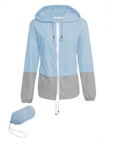 Hount - Giacca impermeabile leggera con cappuccio da donna, impermeabile, ripiegabile, per attività all'aperto, taglia S-3XL, Z-blue&gray, Medium