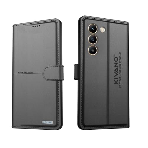 Image of Compatible with Vivo T3 5G / Vivo Y200e 5G Flip Cover | Leather Finish | Inside Pockets & Inbuilt Stand | Shockproof Wallet Style Magnetic Closure Back Cover Case