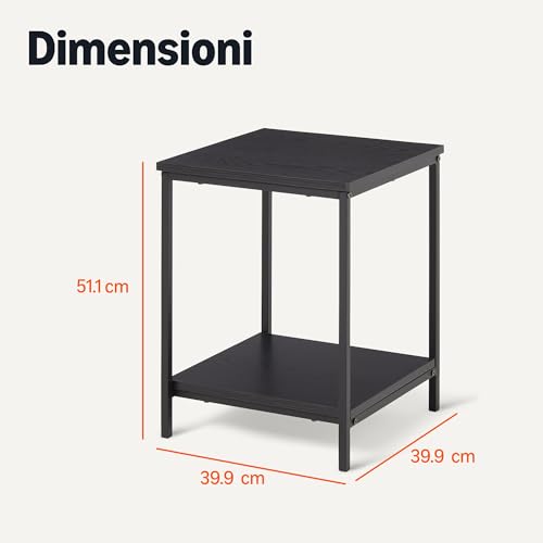 Amazon Basics Tavolino Con Ripiano Inferiore, Quadrato, Comodino Da Camera Da Letto, Tavolino Da Salotto Con Struttura In Acciaio, Facile Da Montare, 40 x 40 x 51 cm, Nero - Immagine 2