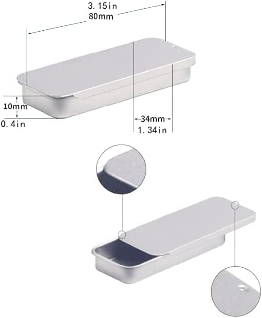 Miniatura 4 de Duehut 3 unidades de mini cajas de lata de metal, con tapa deslizante, rectangulares, 8 x 3,4 x 1 cm, color plateado, negro, blanco, estilo moderno,