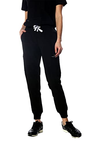 Members Only Women's Valencia Jogger Scrub Pant with Rib Bottom Leg - Tall (Black, Medium)
