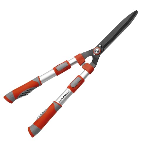 Tijera Cortasetos Telescópica Pruning J449 - Empuñadura Bimaterial - Hoja Ondulada - Resistente y Muy Ligera - Tijera de Podar Fabricada con Aluminio Reforzado - Indicada para Setos y Césped - Altuna