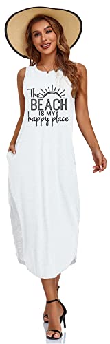 Image of Women's Casual Beach Summer Dresses Sleeveless Graphic Long Sundress Cover Up Dresses with Pocket