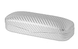 LBI Hard Shell Eyeglass Case Clamshell Fits Small To Medium Frames Reading Glasses Sunglasses for Women Men 9000-256-SI, Carbon Fiber - Silver