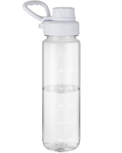 OLDLEY 1L/32oz Water Bottle BPA Free Tritan 1 Litre Clear Water Bottle with Screw Lid & Carry Loop Reusable Leakproof Drinking Bottle for Sports Gym School Outdoor (Transparent)