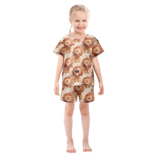 ALAZA Lovely Lion 3D Pajamas Short Sleeve 2 Piece Sleepwear Top and Bottom Pajama Set Unisex3