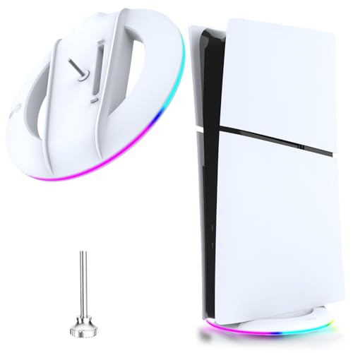 GAOUTO Soporte vertical RGB para PS5 Slim con alfombrilla de silicona antideslizante, soporte vertical para PS5 Slim Standfuß PS5, soporte vertical para consola Playstation 5 Slim, no para consola PS5