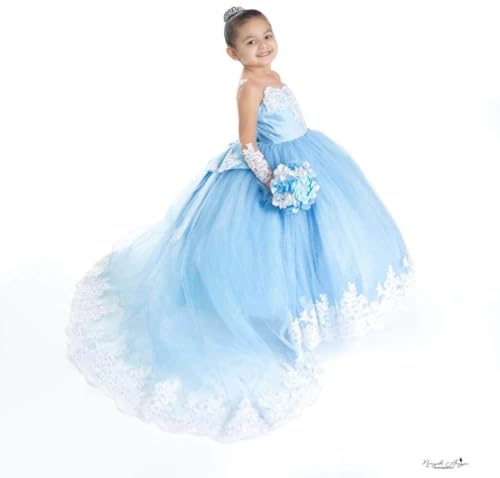 Light Blue Flower Girl Dress for Wedding Applique Long Sleeves Kids Prom Ball Gowns for Birthday Party2