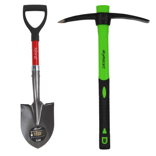 Xforst Set de Jardinage avec Pioche et Mini Pelle, avec des Manches en Fibre de Verre et têtes en Acier Forge. Solides et légères. Idéale pour Le Jardinage, la randonnée et la Prospection.