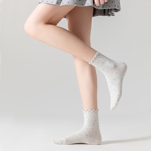 Image of Mcool Mary Women's Ruffle Socks,Casual Ankle Breathable Knit Cotton Cute Polka Dot Crew Frilly Sock 6 Pack