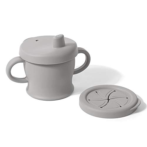 Image of haakaa Silicone Sip-N-Snack Cup, Drop-proof Toddlers Sippy Cup & Snack Container 2-in-1, BPA Free Food Grade Silicone Cup for Baby 6 Months+, 9 Ounce (Grey)