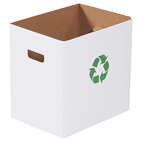 Image of Box USA 7 Gallon Corrugated Cardboard Trash Can and Recycling Bins with Recycle Logo, 15 inch x 11 inch x 15 inch, White, Reuseable and Disposeable Garbage Container for Parties and Outdoor Events, 20 Pack