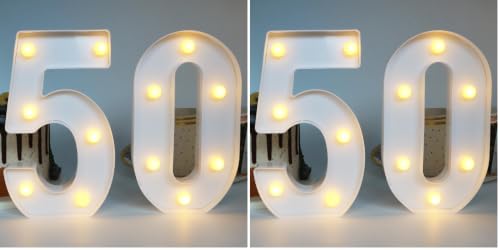 Image of H:7.88 inches Light Up Numbers 50 Sign for Wedding Anniversary, 50th Birthday Party Decorations for Women, 50th Birthday Centerpieces Table Decorations for Men (Pack of 2)