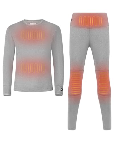 SAVIOR HEAT Heated Underwear for Men - 7.4V 3000mAh Rechargeable Heated Thermal Underwear Set Electric Long Johns Work 13H Grey