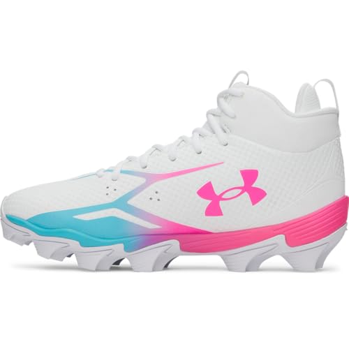 Under Armour Men's Spotlight Hammer Football Cleats, (101) White/Fresco Blue/Pink Rave, 8, US