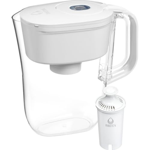 Brita 6 Filtre à tasse avec indicateur de lumière intelligent, réduit le goût et l'odeur du chlore de l'eau du robinet, filtres 151 Litres, Denali, Blanc