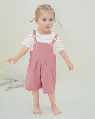ZOEREA Toddler Girl Clothes, 2Pcs Baby Girl Outfits Spring/Summer Stripe/Floral T-Shirt+Bib Overall Shorts Clothing Set 1-5T4