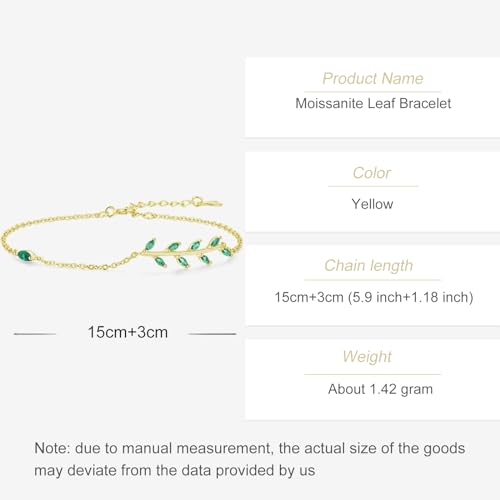Delicate Moissanite Leaf Bracelet - Trendy Classic Design Bracelet with 14K Gold and Emerald Stones - Mother's Day Gift2