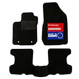 DBS - Tapis de Sol Voiture - sur Mesure - Adapté à Votre Dacia SANDERO (01/2013-12/2017) Antidérapant : Clips de Fixation et Autogrip - 3 pièces : Protection du Pont arrière - Moquette