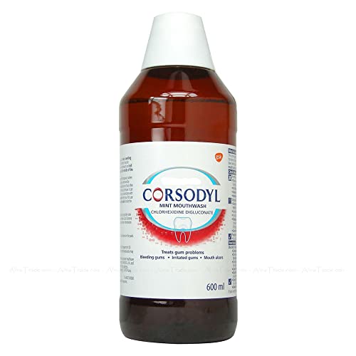 Corsodyl Mint Flavour Mouthwash Specially Designed Benefits for Stop and Prevent Bleeding Gums Irritated Gums Mouth Ulcers 600ml