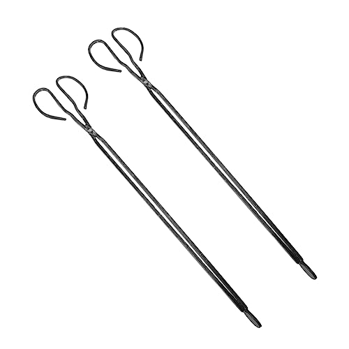 PRETYZOOM Pinzas para Barbacoa y Leña Alargadas 50 Cm de Hierro Resistente Cabeza Grande Antideslizante para Limpieza de Chimenea y Exteriores, Paquete de 2 Unidades para Camping y Hogar
