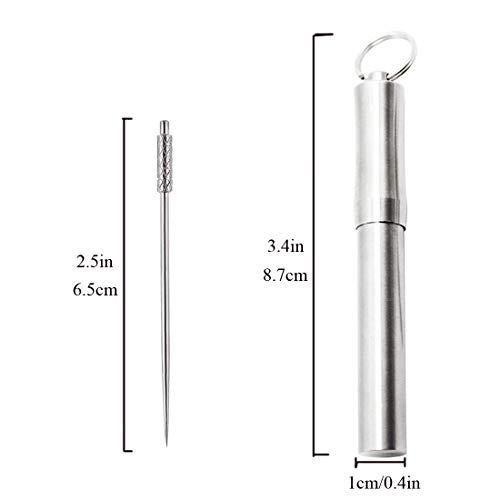 Tandenstokerhouder met 2 Stuks Titanium Tandenstokers, Herbruikbare Voedselfruitplectrums voor Campingpicknick - Afbeelding 3